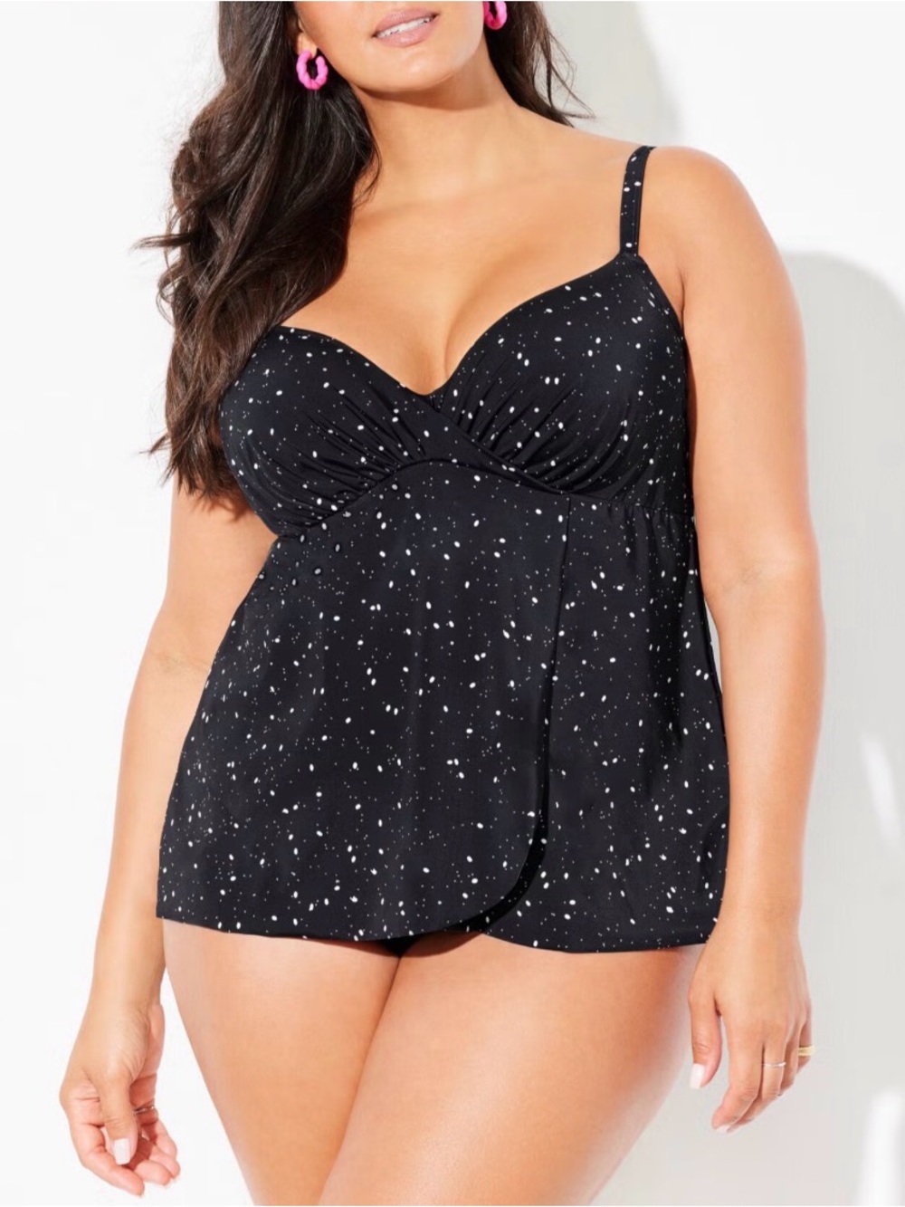 Swimsuits For All Black Star Print Tankini Swim Top NWT Underwire Bra 42D Pinup